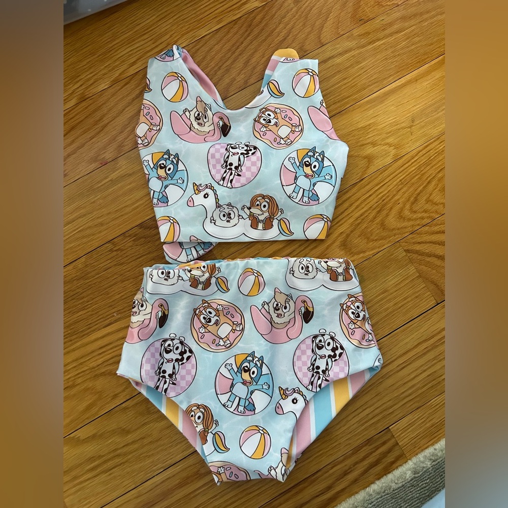 Bluey Print Two-Piece Swimsuit-Reversible